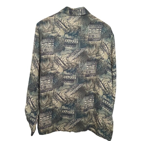 French Laundry Women's Blouse Abstract Button Up Top Olive Green Large Office - Picture 2 of 8